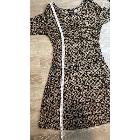 En Focus Studio Black Tan Patterned Slinky Stretchy Midi Dress Sz 12 - Picture 10 of 11